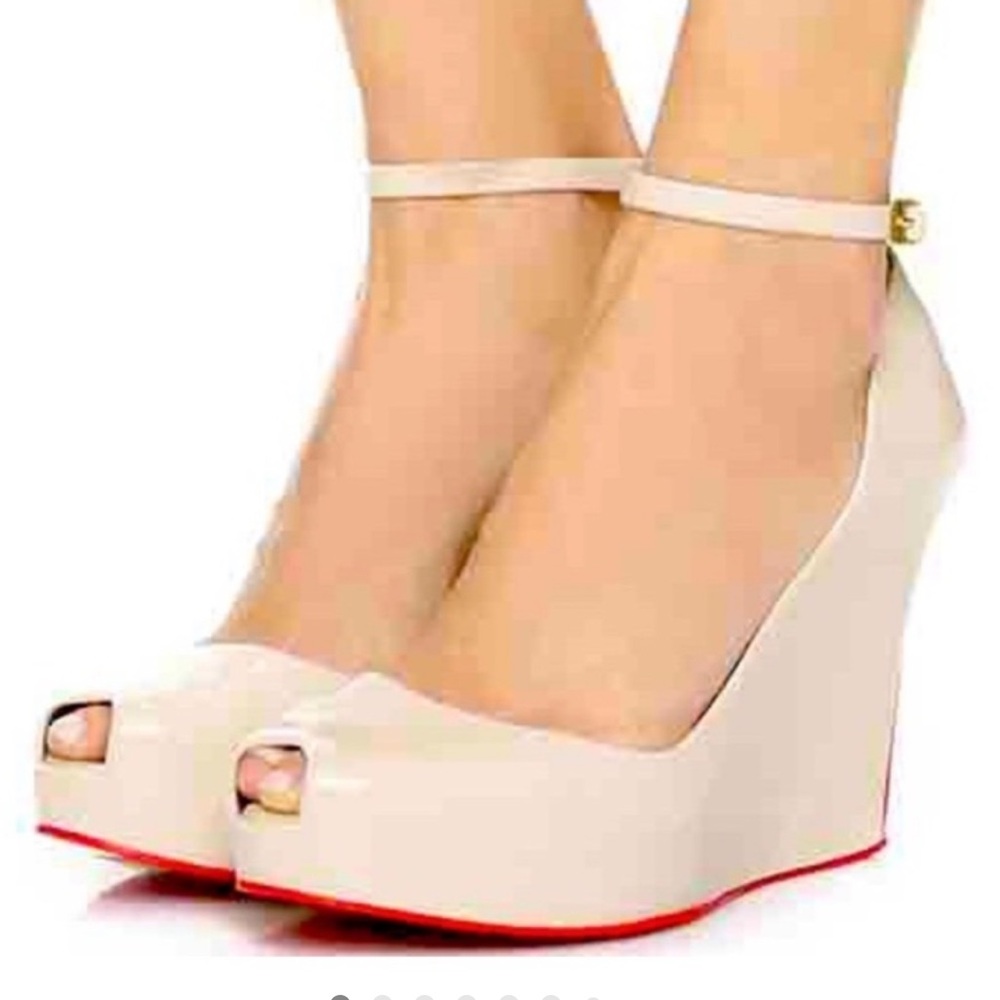 Melissa Cream Wedge Shoes with Red Sole